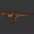 Realistic 3D Dinosaur Model With Brown And Orange Stripes In Standing Pose On Gray Background