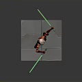 Red Outfit Warrior Character With Headpiece Holding Green Lightsabers Standing On Platform