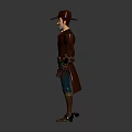 3D Cowboy Style Character Model Wearing Brown Coat Blue Pants Leather Gloves And Red Scarf