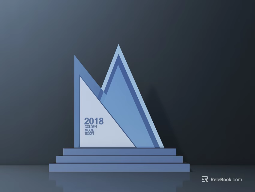 Blue Geometric Sculptural Design Award Trophy Featuring 2018 Engraving And Step Base 3d model