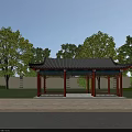 Traditional Chinese Ancient Pavilion With Classic Roof Surrounded By Green Trees And Grassland