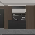 Stylish Modern Interior Design With Wooden Sideboard And Black Drawers Countertop Decorations