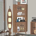 Wooden Display Cabinet with Glass Doors and Decorative Items in Bright Room near Window