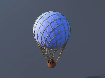 Blue Mesh Hot Air Balloon Decorative Ornament Set with Brown Basket Tabletop Decor 3d model