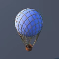 Blue Mesh Hot Air Balloon Decorative Ornament Set with Brown Basket Tabletop Decor