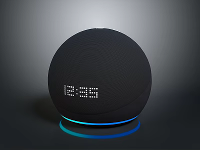 Black Spherical Smart Computer Device With Digital Time Display And Blue Light Ring 3d model