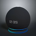 Black Spherical Smart Computer Device With Digital Time Display And Blue Light Ring 3d model