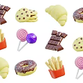 Cute Decorative Ornament Set With Chocolate Cookies Croissants Donuts Fries And Lollipops