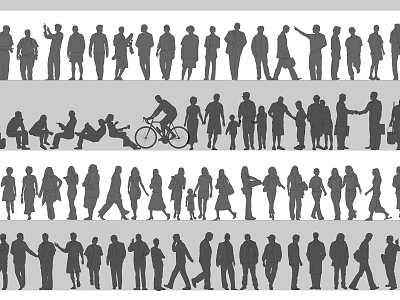 Group of People Silhouettes With Various Poses Including Standing Walking And Interacting 3d model