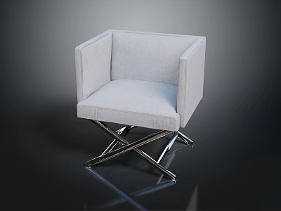 Modern Light Gray Armchair With Crossed Metal Legs And Upholstered Seat 3d model