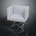 Modern Light Gray Armchair With Crossed Metal Legs And Upholstered Seat