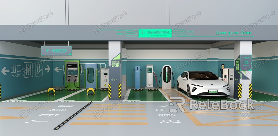 Charging station underground garage charging pile parking space model