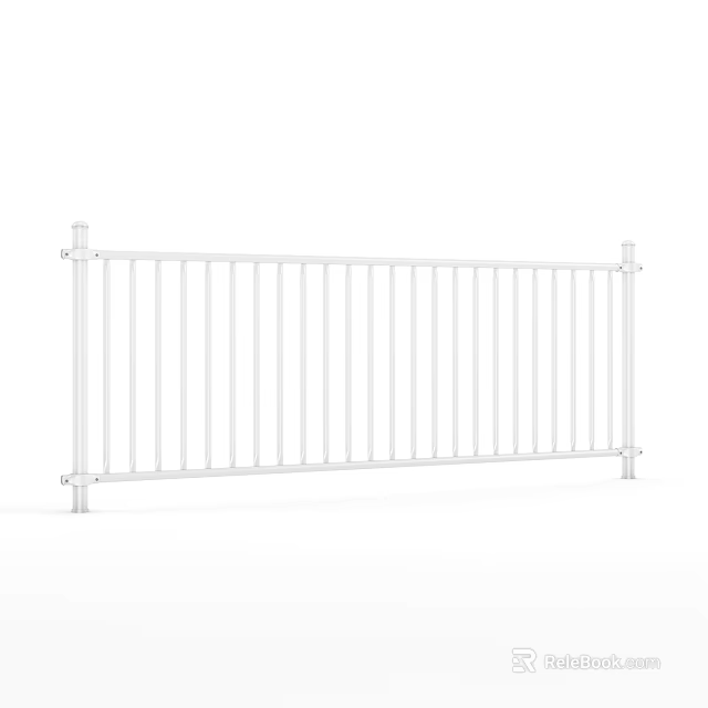 White Metal Fence With Vertical Rails For Residential Outdoor Security 3d model 