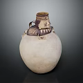 Handcrafted Cream Colored Clay Vase With Brown Decorative Patterns And Handles For Home Decoration