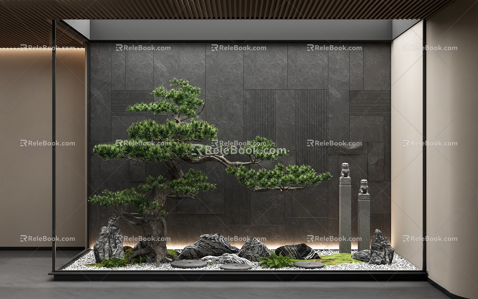 New Chinese style indoor landscape landscaping patio landscaping indoor plants plant pile 3d model