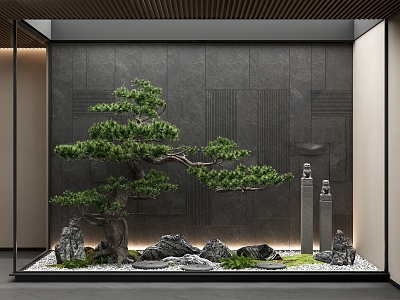 New Chinese style indoor landscape landscaping patio landscaping indoor plants plant pile 3d model