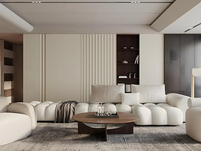 Modern Living Room Interior Design With Plush Sofa And Wooden Coffee Table 3d model