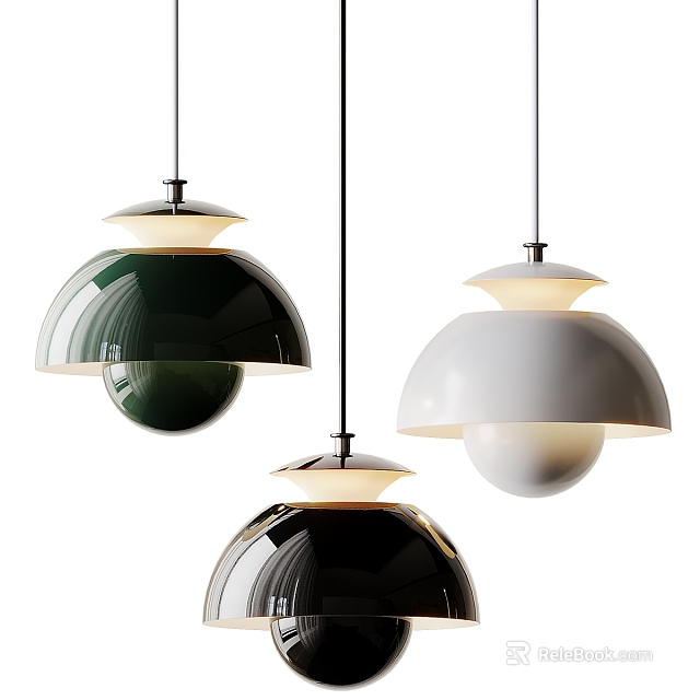 Modern Pendant Lights in Green White Black with Smooth Dome Shade 3d model 