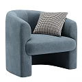 Light Blue Upholstered Accent Chair with Black and White Houndstooth Pillow Modern Rounded Arms Design
