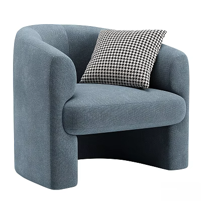 Light Blue Upholstered Accent Chair with Black and White Houndstooth Pillow Modern Rounded Arms Design 3d model