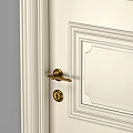 White Panel Flush Door With Three Square Panels And Golden Handle Design 3d model