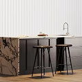 Elegant Bar Counter With Marble Top Dark Cabinets Faucet And Black Bar Stools