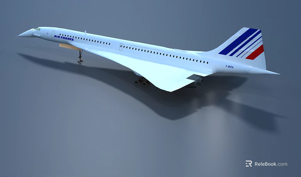 Concorde Supersonic Passenger Jet With White Body And Blue Red Tail Design 3d model 