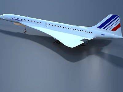 Concorde Supersonic Passenger Jet With White Body And Blue Red Tail Design 3d model