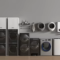 Modern Washing Machines And Dryers In Various Styles For Laundry Room Setup