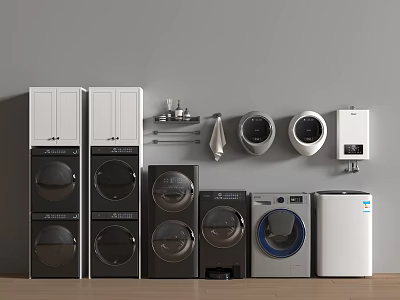 Modern Washing Machines And Dryers In Various Styles For Laundry Room Setup 3d model