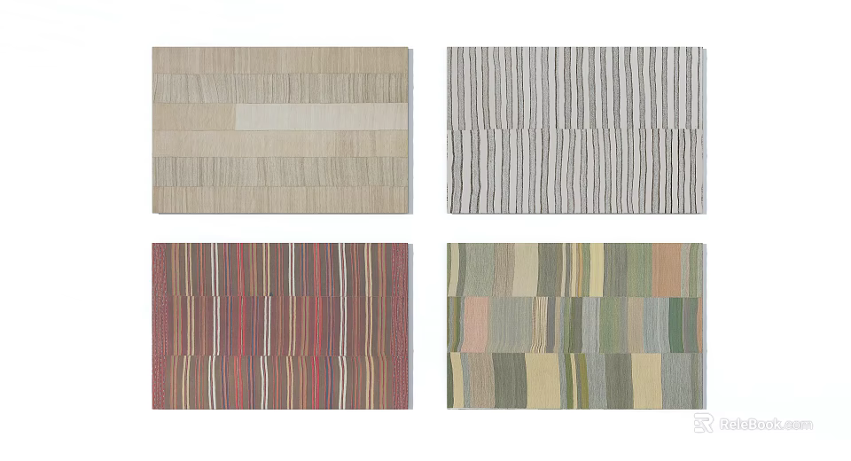Square Rugs With Striped Patterns In Various Colors For Home Decor 3d model