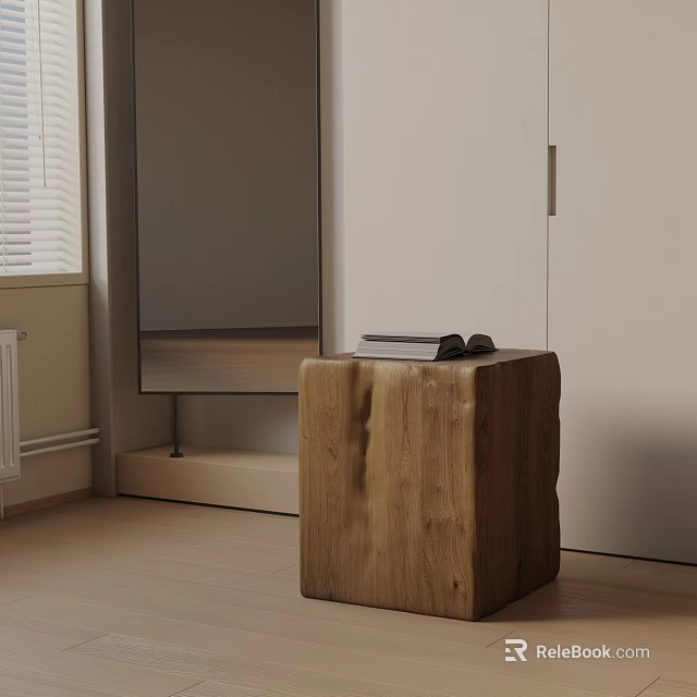 Natural Wood Side Table In Modern Living Room Interior With TV Cabinet And Light Floor 3d model 