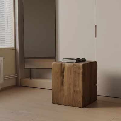 Natural Wood Side Table In Modern Living Room Interior With TV Cabinet And Light Floor 3d model