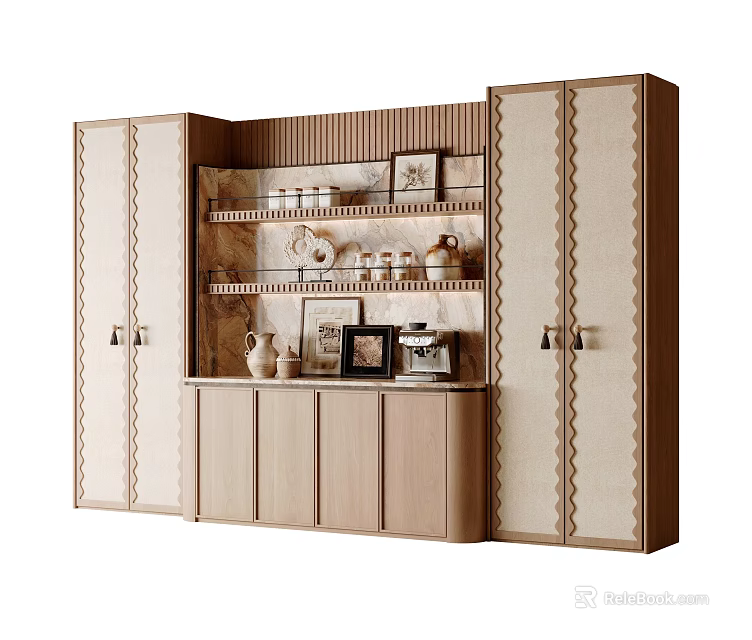 Elegant Light Luxury Wooden Sideboard With Open Display Shelves And Ample Storage For Modern Homes 3d model 