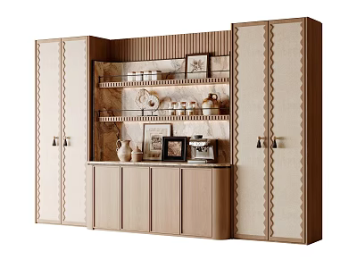 Elegant Light Luxury Wooden Sideboard With Open Display Shelves And Ample Storage For Modern Homes 3d model