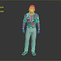 Mustached Man Wearing Green Floral Shirt White Pants Gold Bracelets And Flowers Against Gray Background