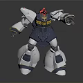 Gray Armored Robot Character With Red Head And Mechanical Weapon Arm