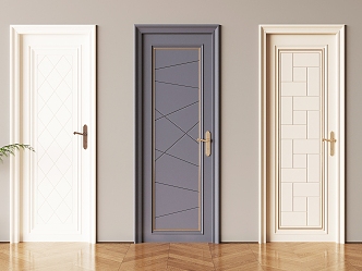 French solid wood flat door French indoor single door 3d model