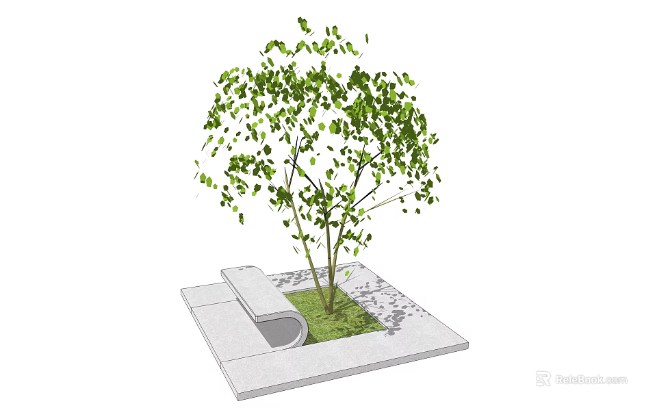Tree Pit Structure With Green Tree Grass And Concrete Paving Slabs 3d model 