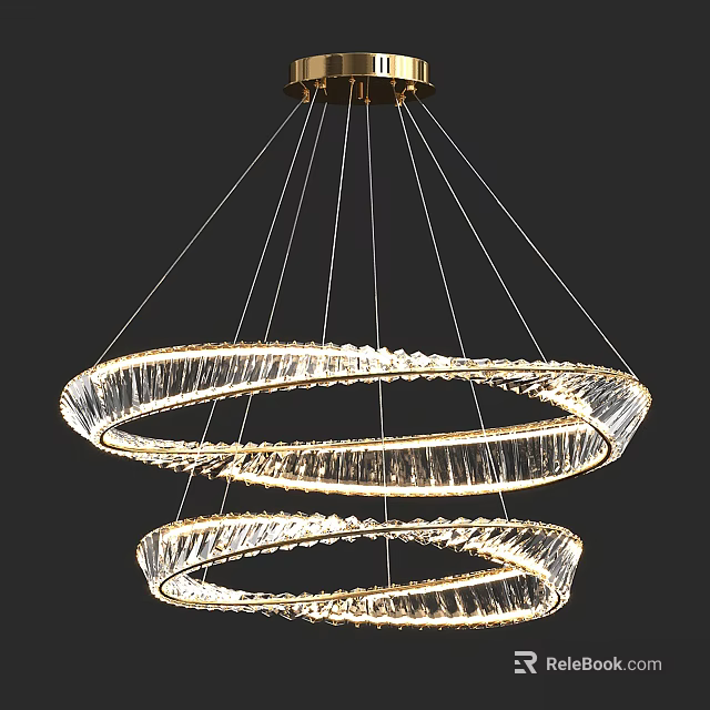 Modern Crystal Chandelier With Double Circular Rings And Gold Frame Illumination 3d model 