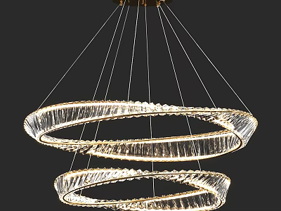 Modern Crystal Chandelier With Double Circular Rings And Gold Frame Illumination 3d model