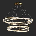 Modern Crystal Chandelier With Double Circular Rings And Gold Frame Illumination