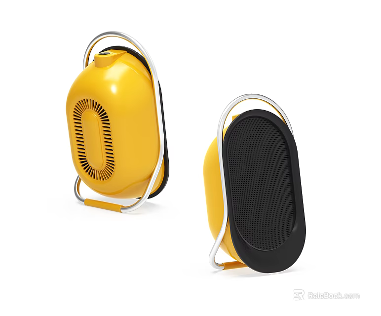 Yellow Portable Heater With Metal Stand And Black Mesh Front Design 3d model 