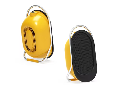Yellow Portable Heater With Metal Stand And Black Mesh Front Design 3d model