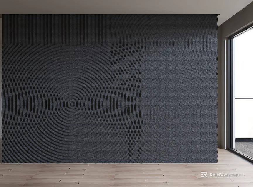 Modern Black Textured Wall Featuring Geometric Patterns In Minimalist Interior Design 3d model