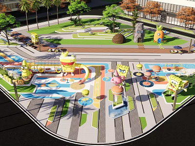 Colorful Kids Play Area With Slide Swings Climbing Structures And Green Trees 3d model