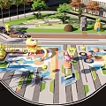 Colorful Kids Play Area With Slide Swings Climbing Structures And Green Trees