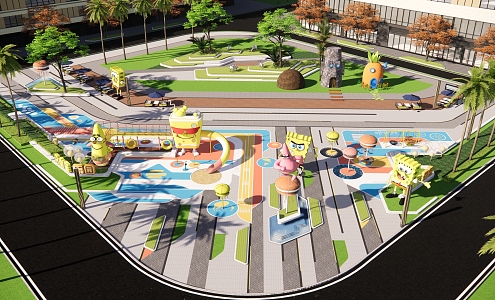 Modern children's play area Spongebob fat big star theme children's play park 3d model