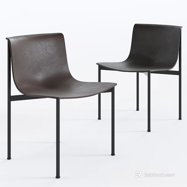 Modern Dining Chairs With Brown Leather Seats And Black Metal Legs 3d model 