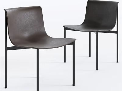 Modern Dining Chairs With Brown Leather Seats And Black Metal Legs 3d model